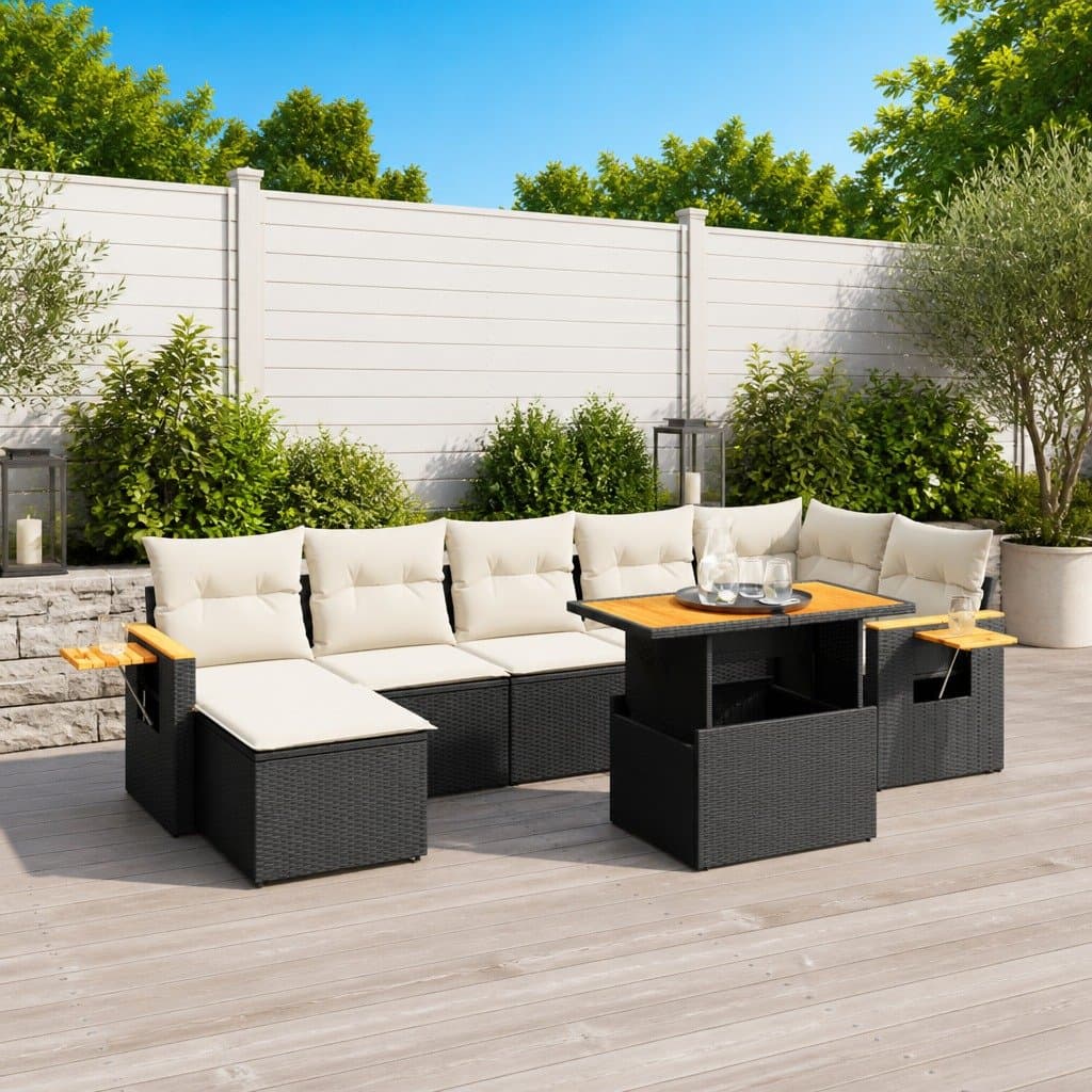 8 Piece Black Poly Rattan Garden Sofa Set