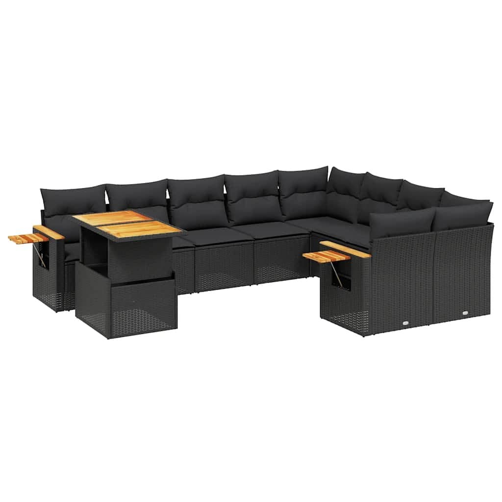 10-Piece Black Rattan Garden Sofa Set