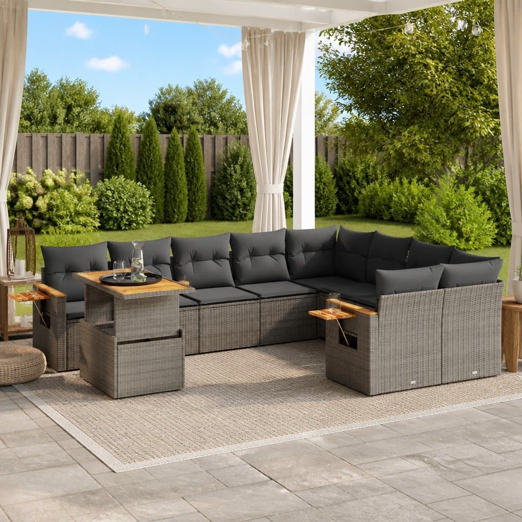 10-Piece Grey Garden Sofa Set with Cushions
