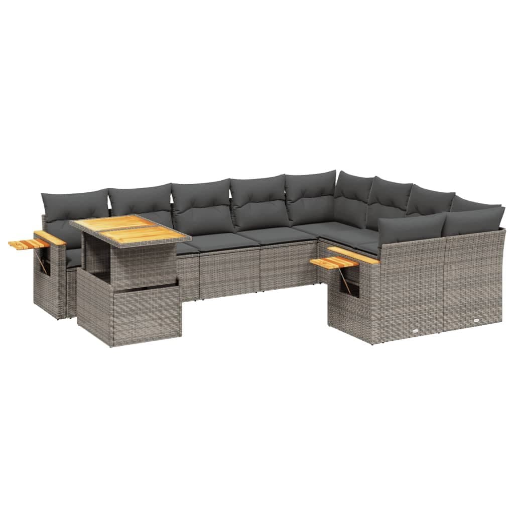 10-Piece Grey Garden Sofa Set with Cushions