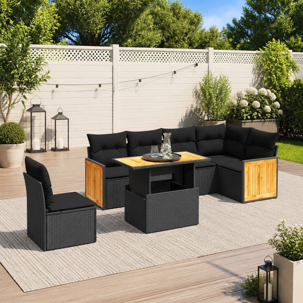 Modular Garden Sofa Set 7 Piece Outdoor Furniture in Black
