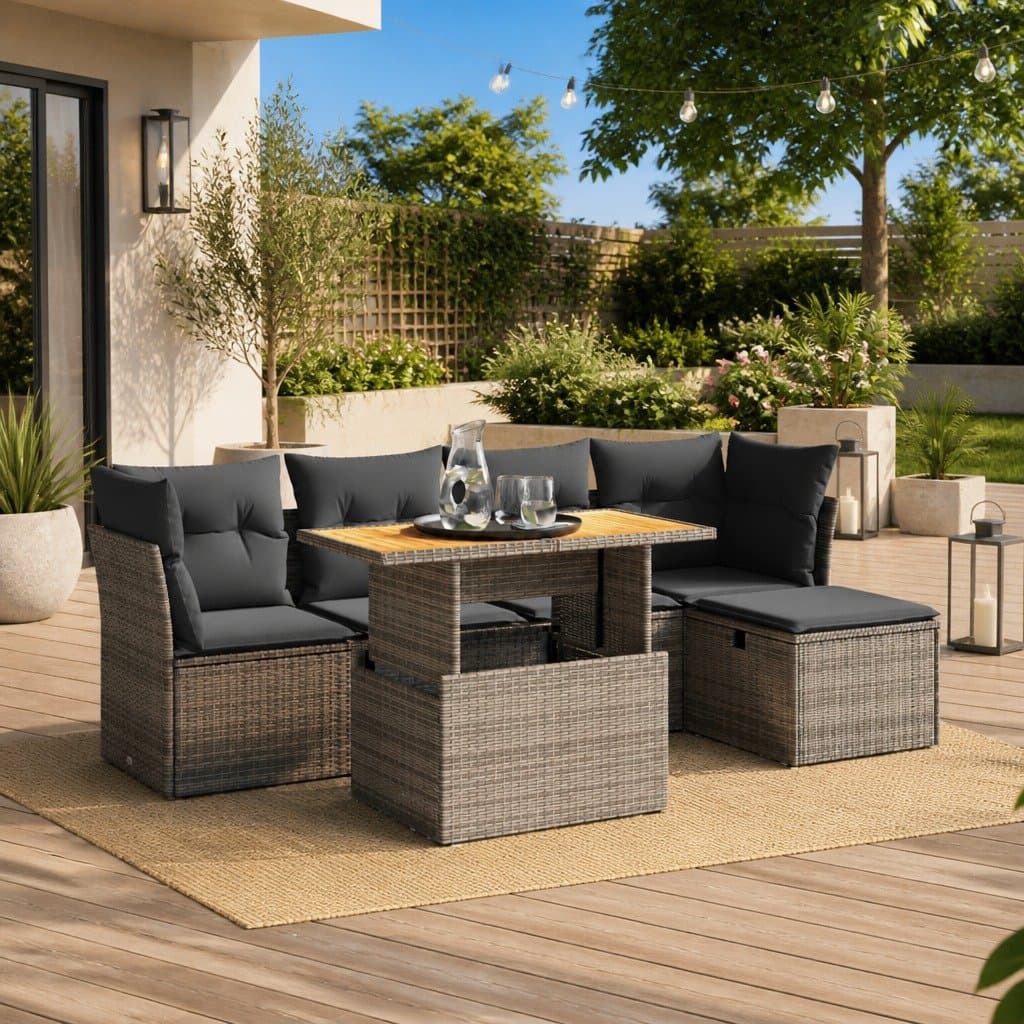 Garden Sofa Set 6 Piece Outdoor Furniture Grey