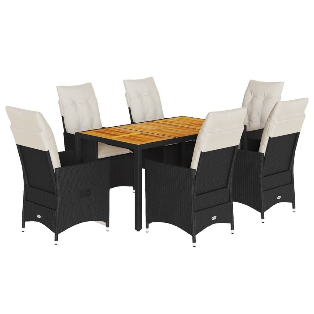 7 Piece Garden Dining Set in Black Poly Rattan