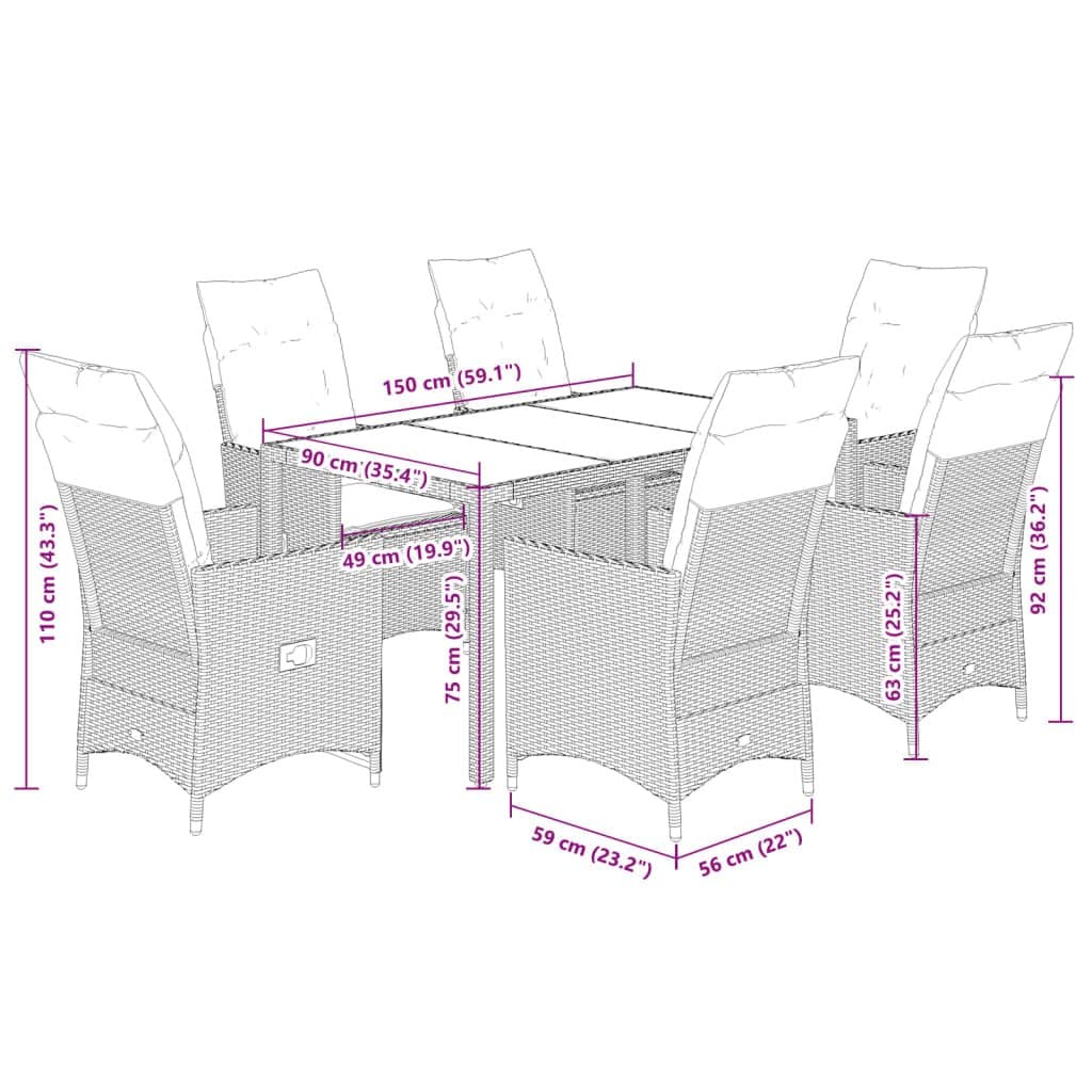 7 Piece Garden Dining Set in Black Poly Rattan