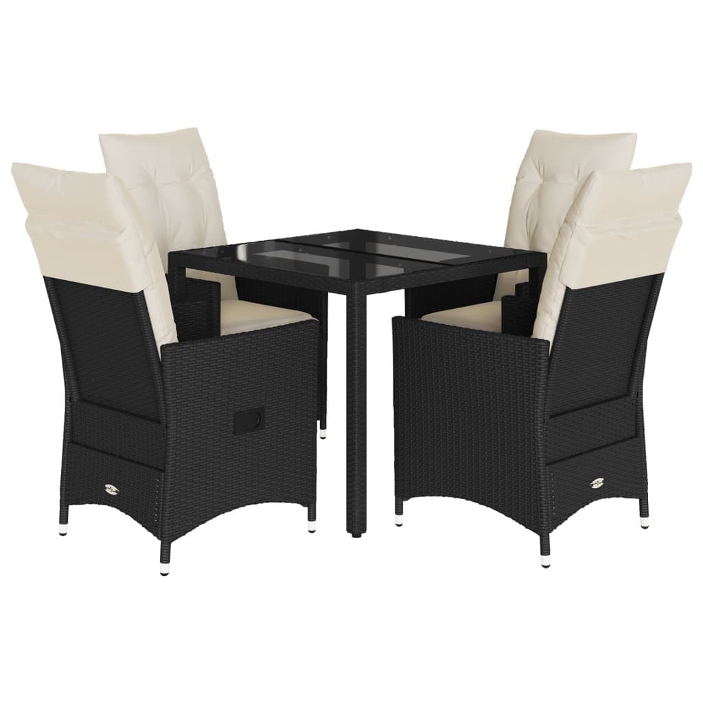 5-Piece Black Rattan Outdoor Dining Set for Patio