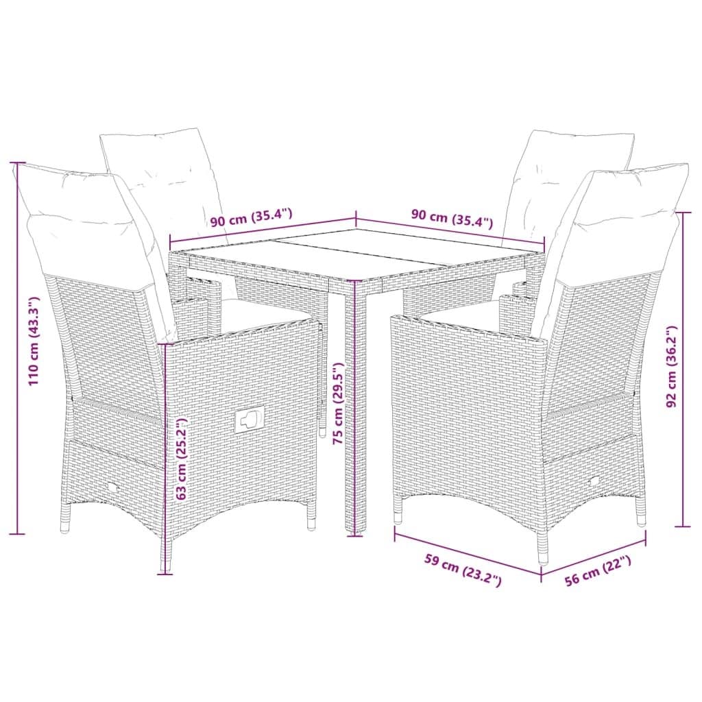 5-Piece Black Rattan Outdoor Dining Set for Patio