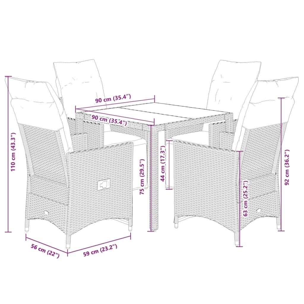 5-Piece Outdoor Rattan Dining Set with Cushions
