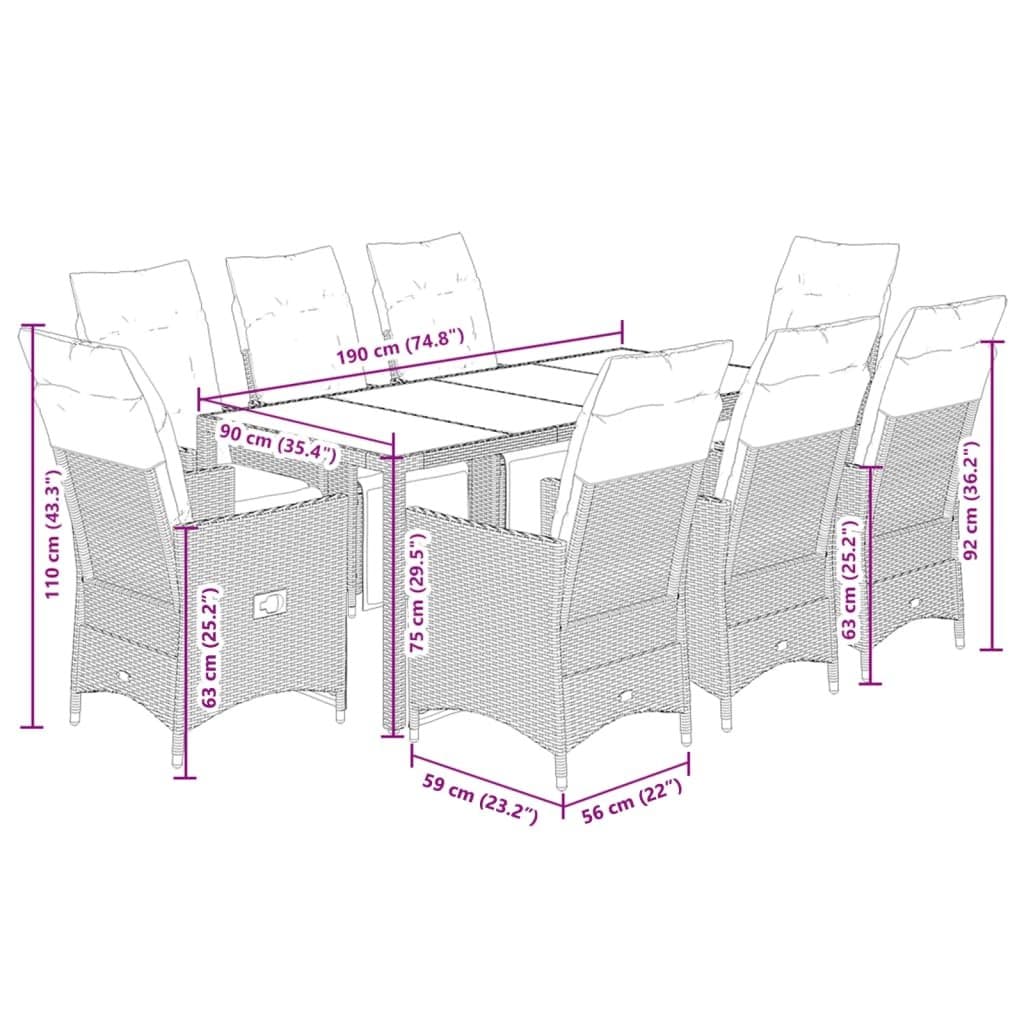 9-Piece Garden Dining Set with Cushions