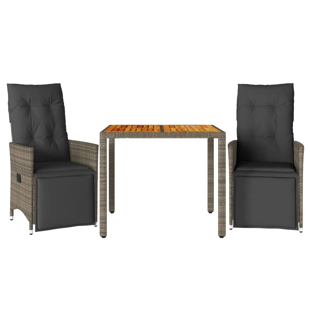 Grey Poly Rattan 3-Piece Outdoor Bistro Set