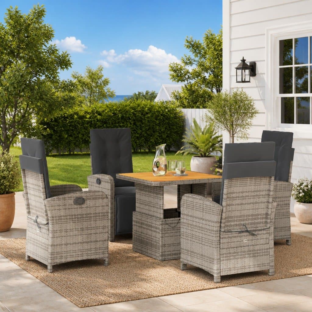 5 Piece Garden Dining Set with Adjustable Cushions in Grey