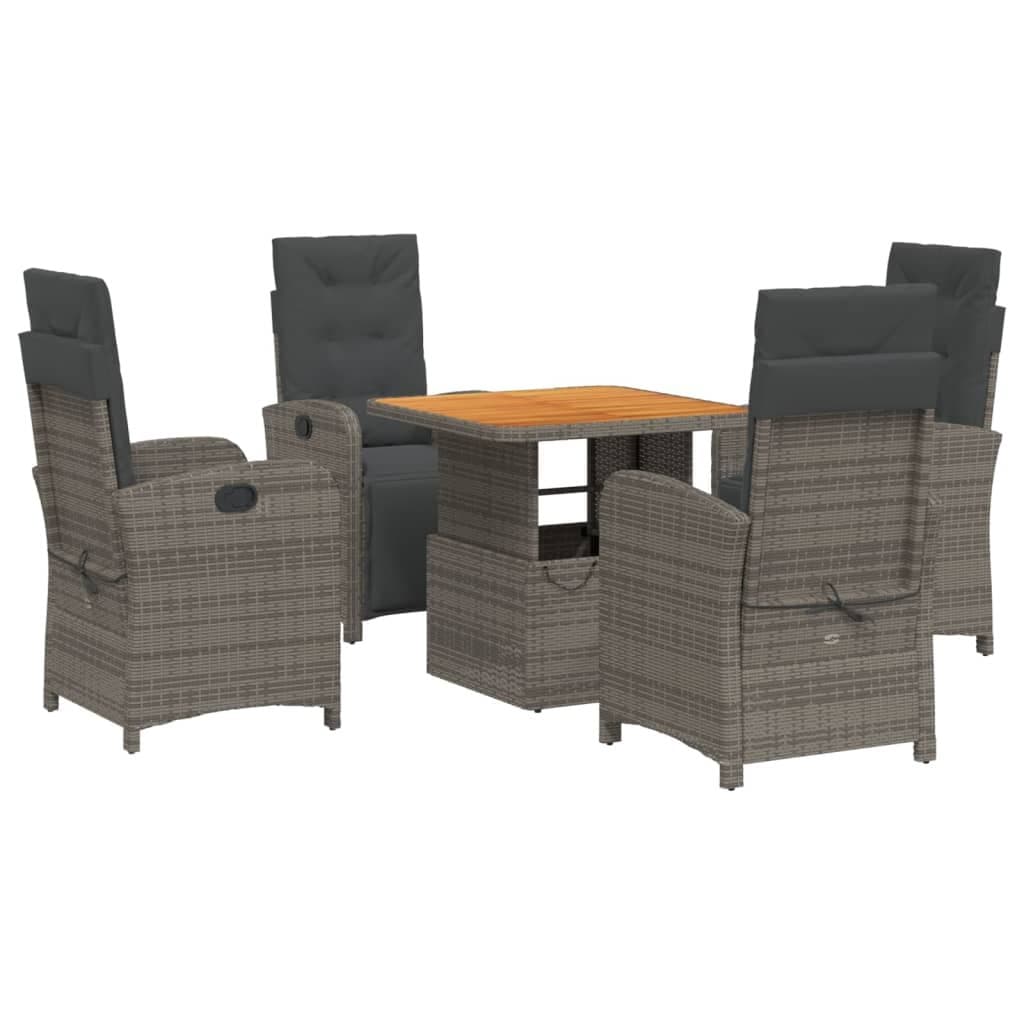 5 Piece Garden Dining Set with Adjustable Cushions in Grey