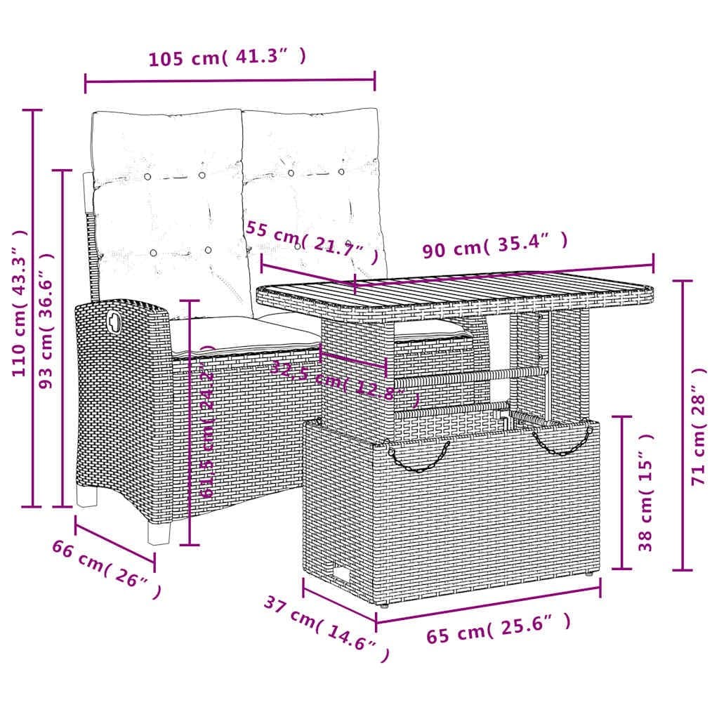 Adjustable Garden Dining Set 2-Piece Black