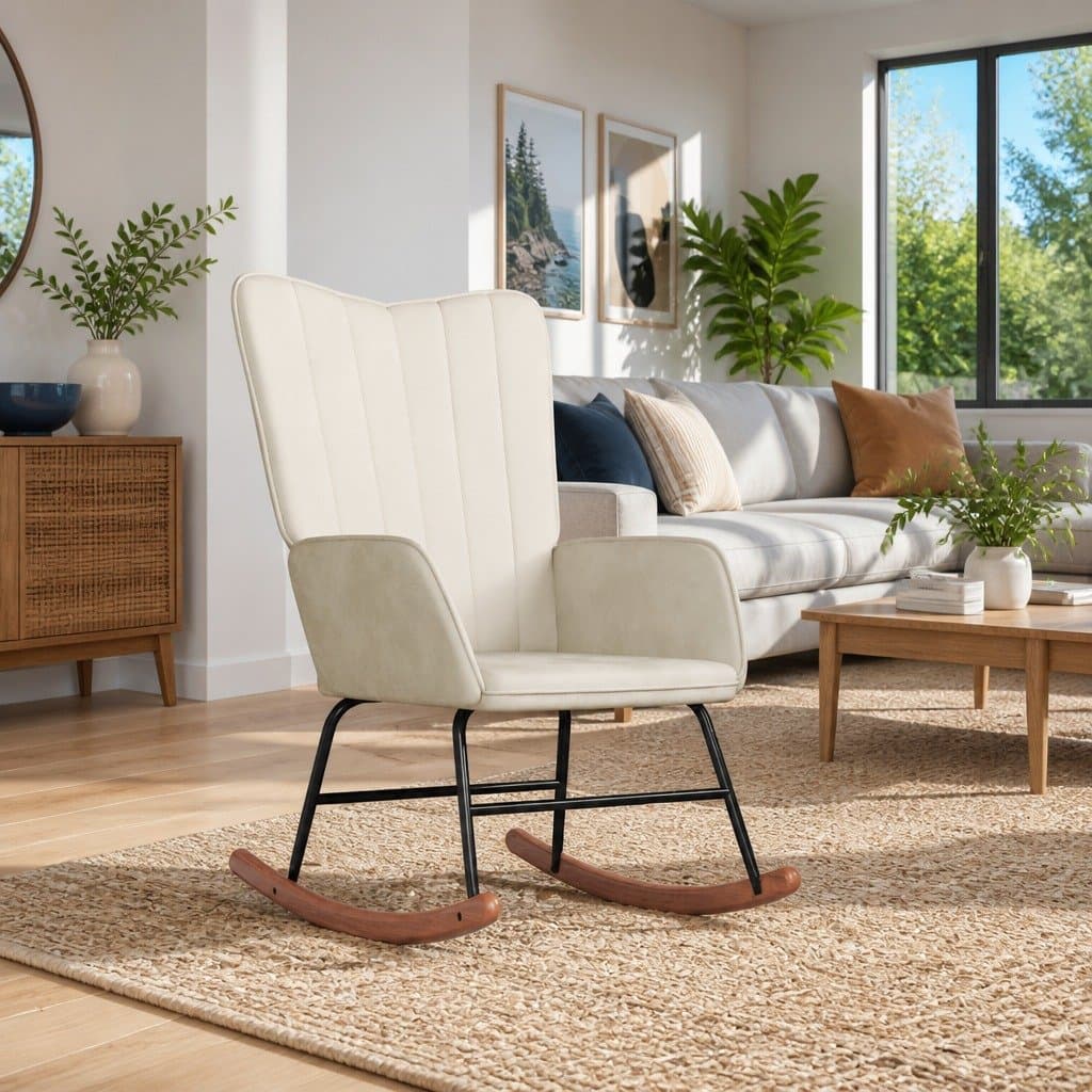 White Velvet Rocking Chair with Padded Foam Comfort