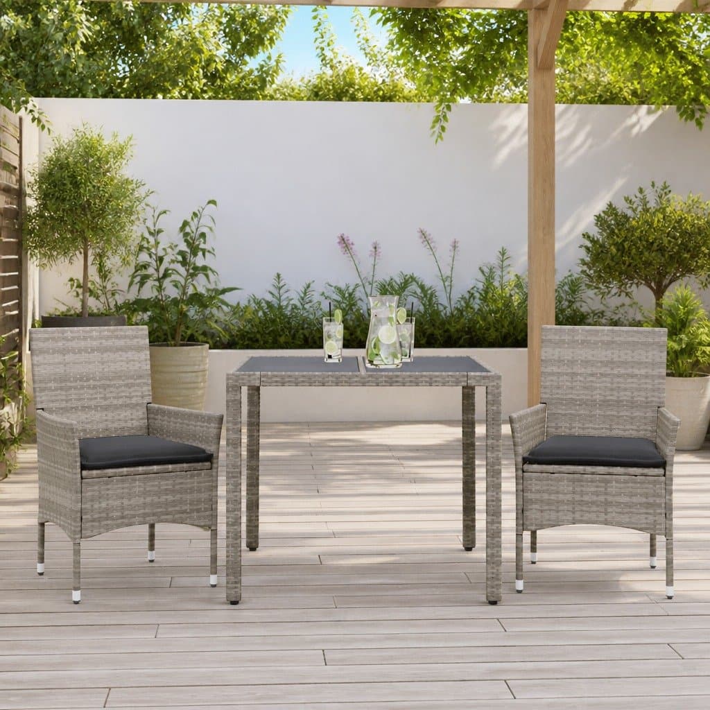 3-Piece Outdoor Dining Set with Grey Poly Rattan