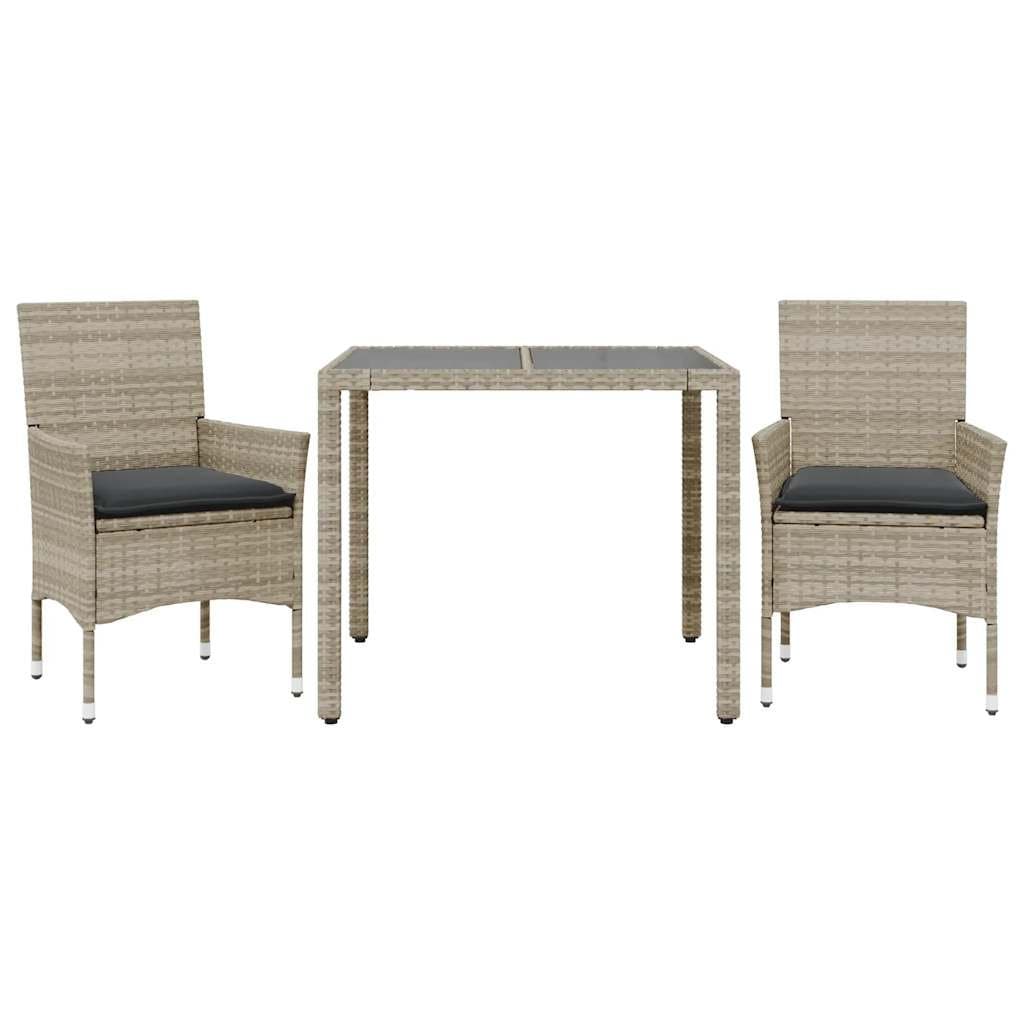 3-Piece Outdoor Dining Set with Grey Poly Rattan