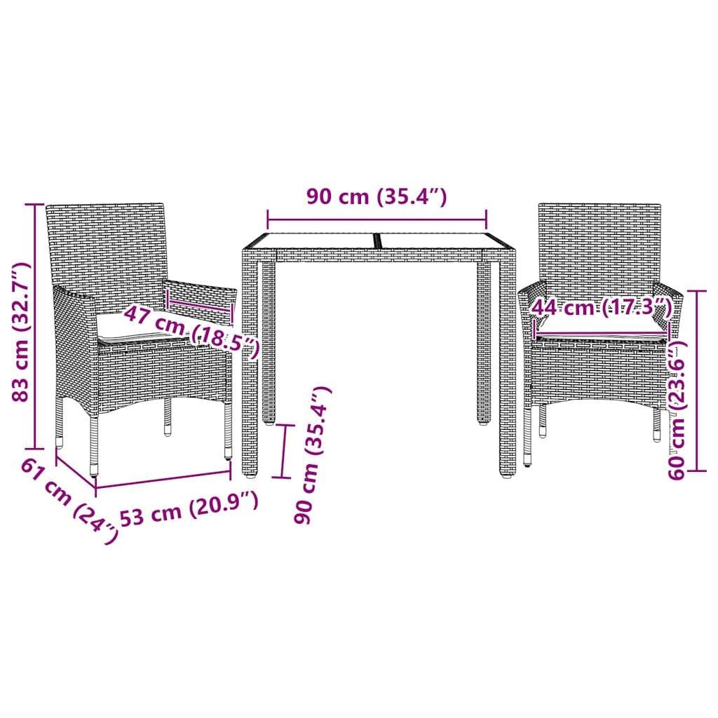 3-Piece Outdoor Dining Set with Grey Poly Rattan