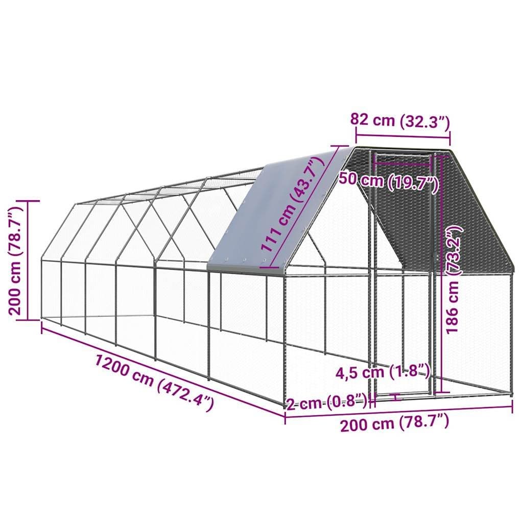 Galvanised Steel Chicken Cage 2x12x2m Outdoor Enclosure