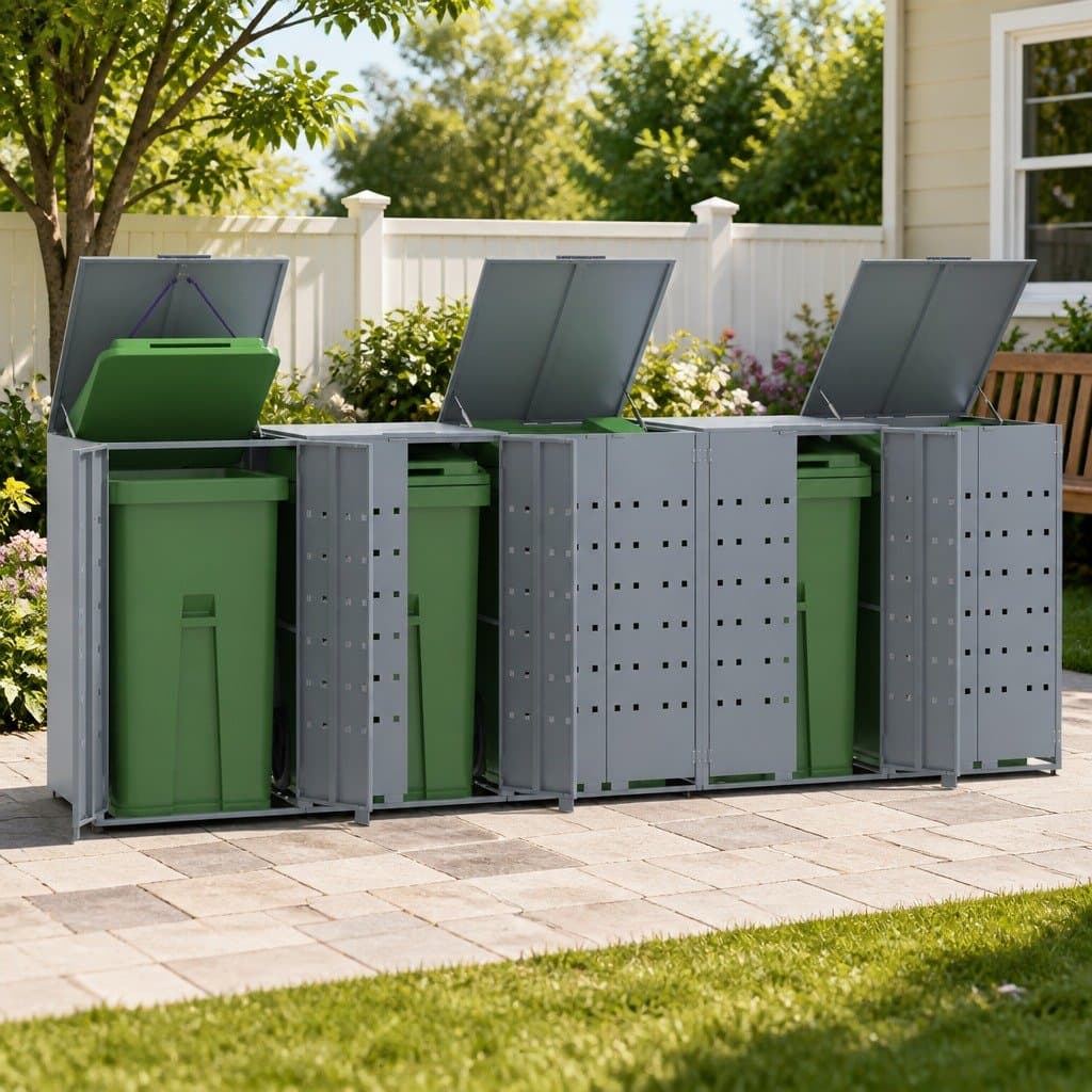 Grey Steel Wheelie Bin Storage Shed for 5 Bins