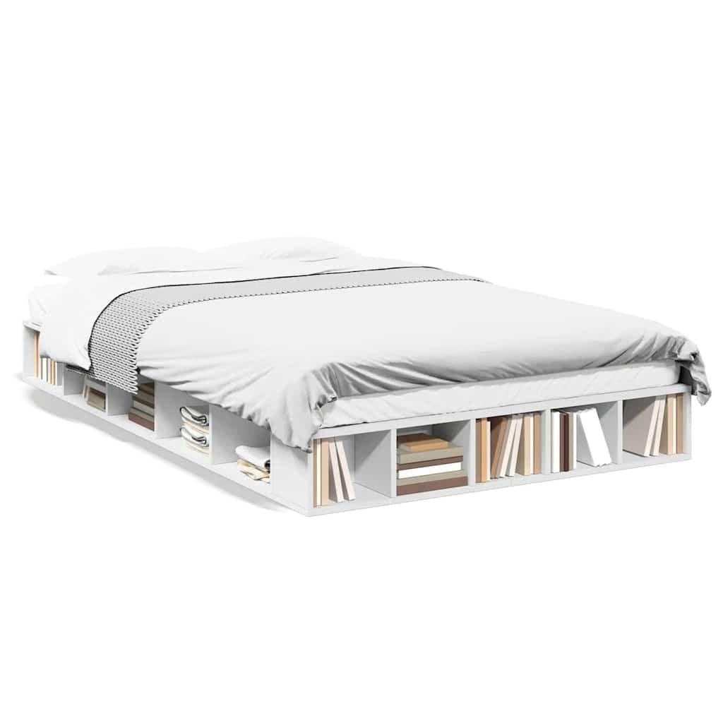 White Bed Frame with Slatted Base 135x190 cm