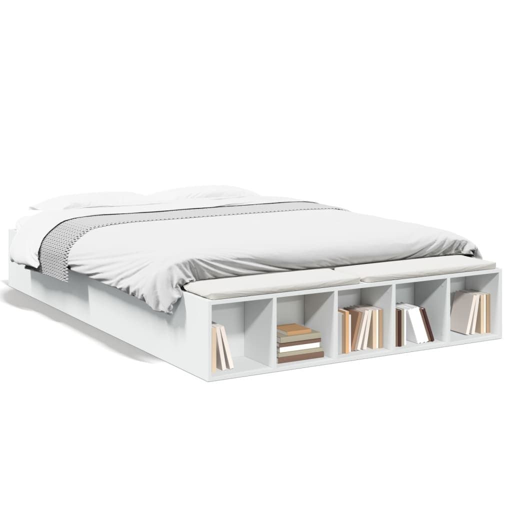 White Bed Frame 150x200cm with Storage Compartments