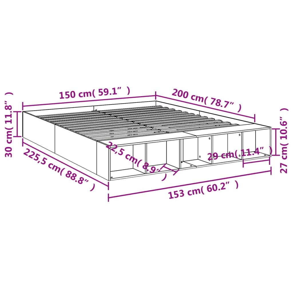 White Bed Frame 150x200cm with Storage Compartments