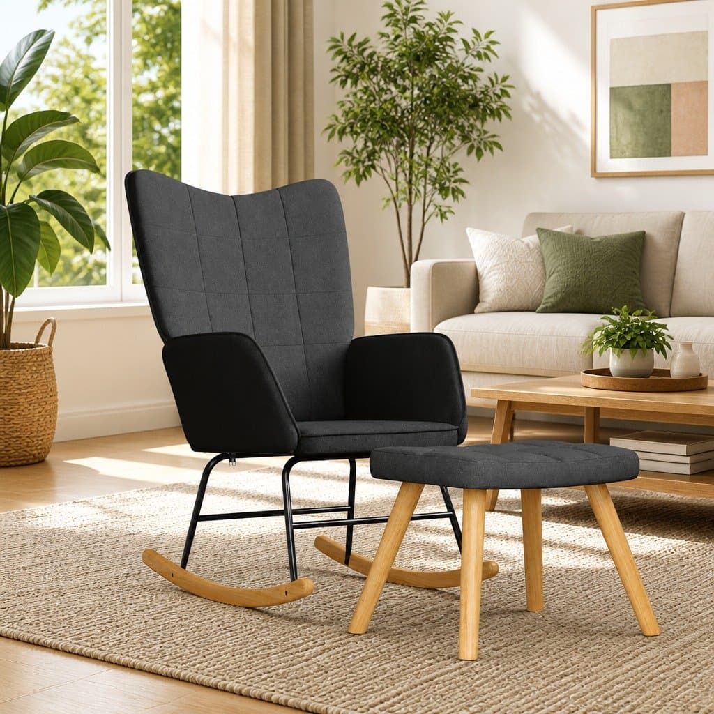 Grey Fabric Rocking Chair with Matching Stool