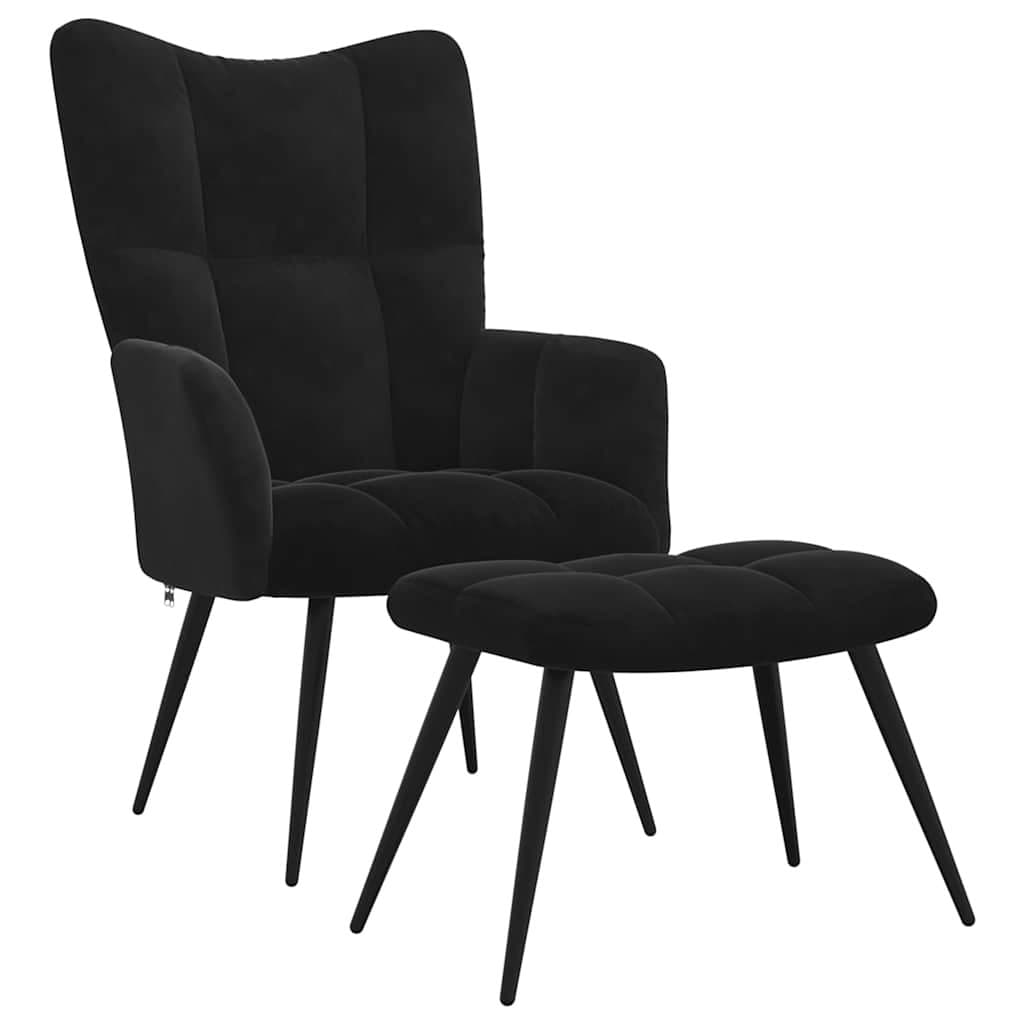 Black Velvet Relaxing Chair with Stool