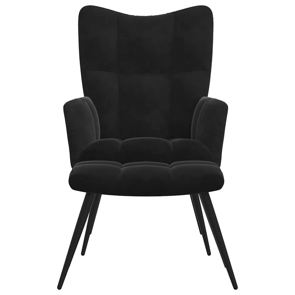 Black Velvet Relaxing Chair with Stool