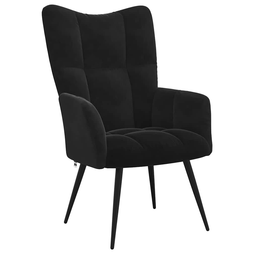 Black Velvet Relaxing Chair with Stool