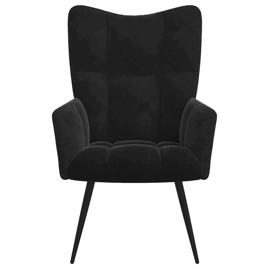 Black Velvet Relaxing Chair with Stool