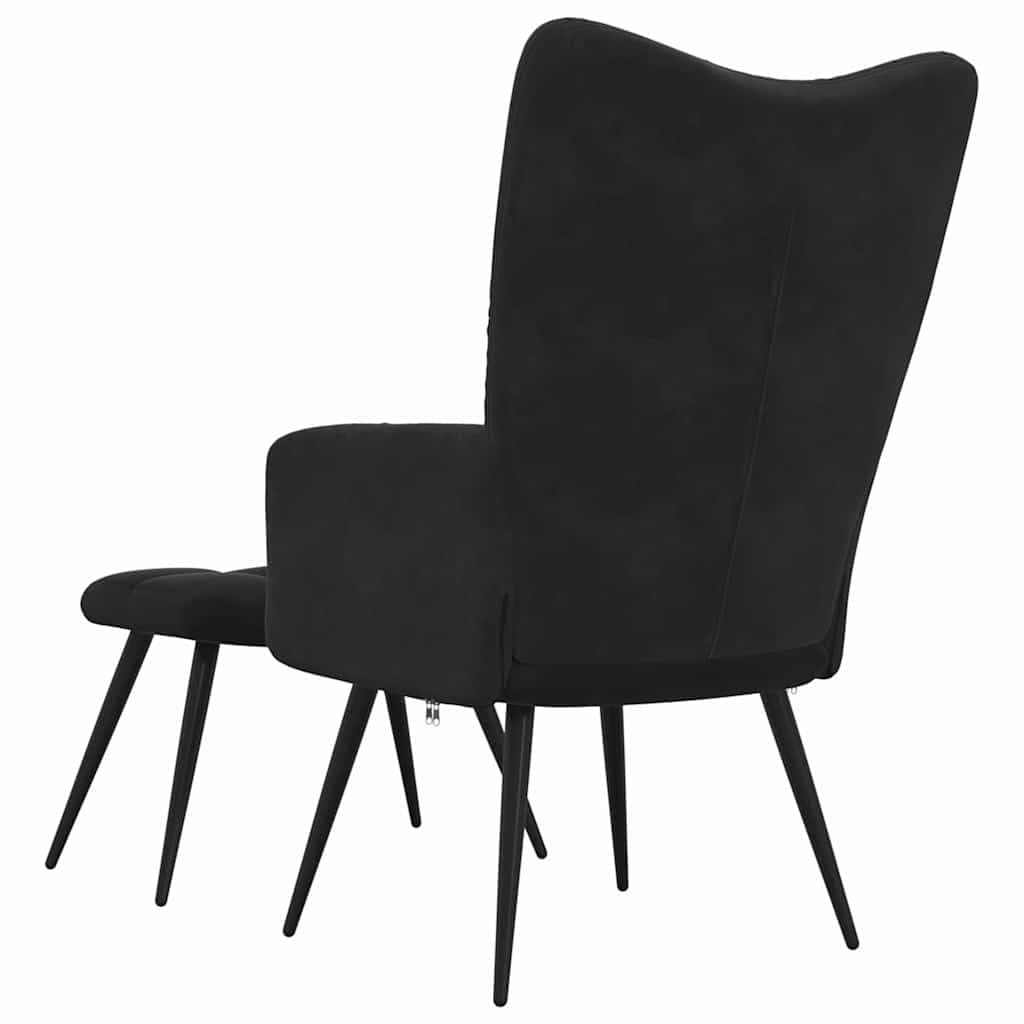 Black Velvet Relaxing Chair with Stool