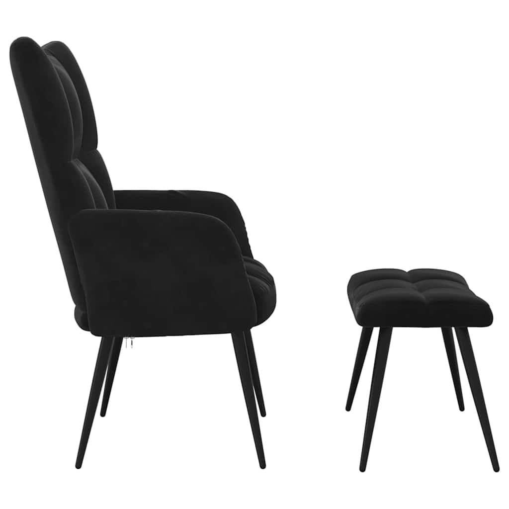 Black Velvet Relaxing Chair with Stool