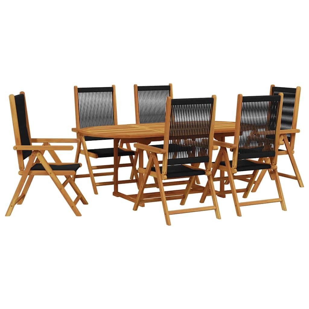 7 Piece Garden Dining Set with Acacia Wood and Rattan