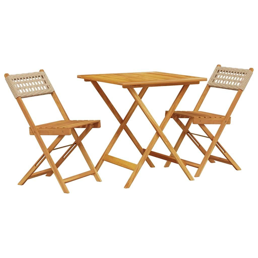 3-Piece Beige Rattan Bistro Set for Outdoors