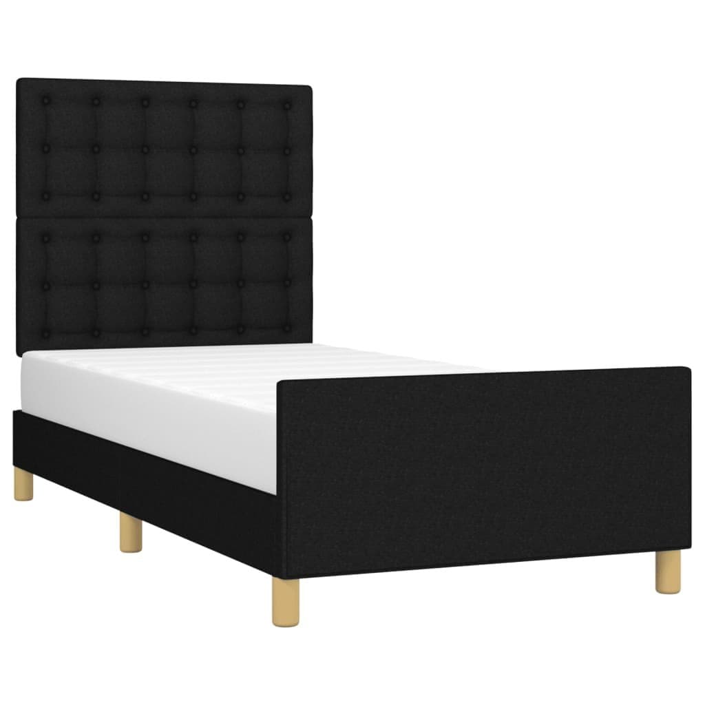 Black Fabric King Single Bed Frame with Adjustable Headboard