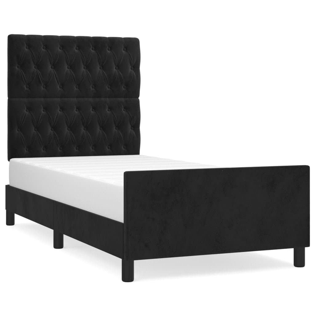Adjustable King Single Bed Frame with Black Velvet Headboard