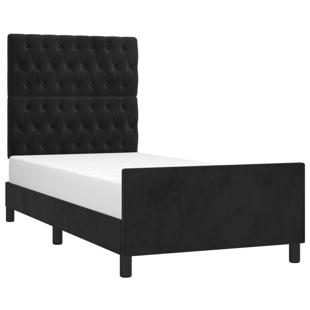 Adjustable King Single Bed Frame with Black Velvet Headboard