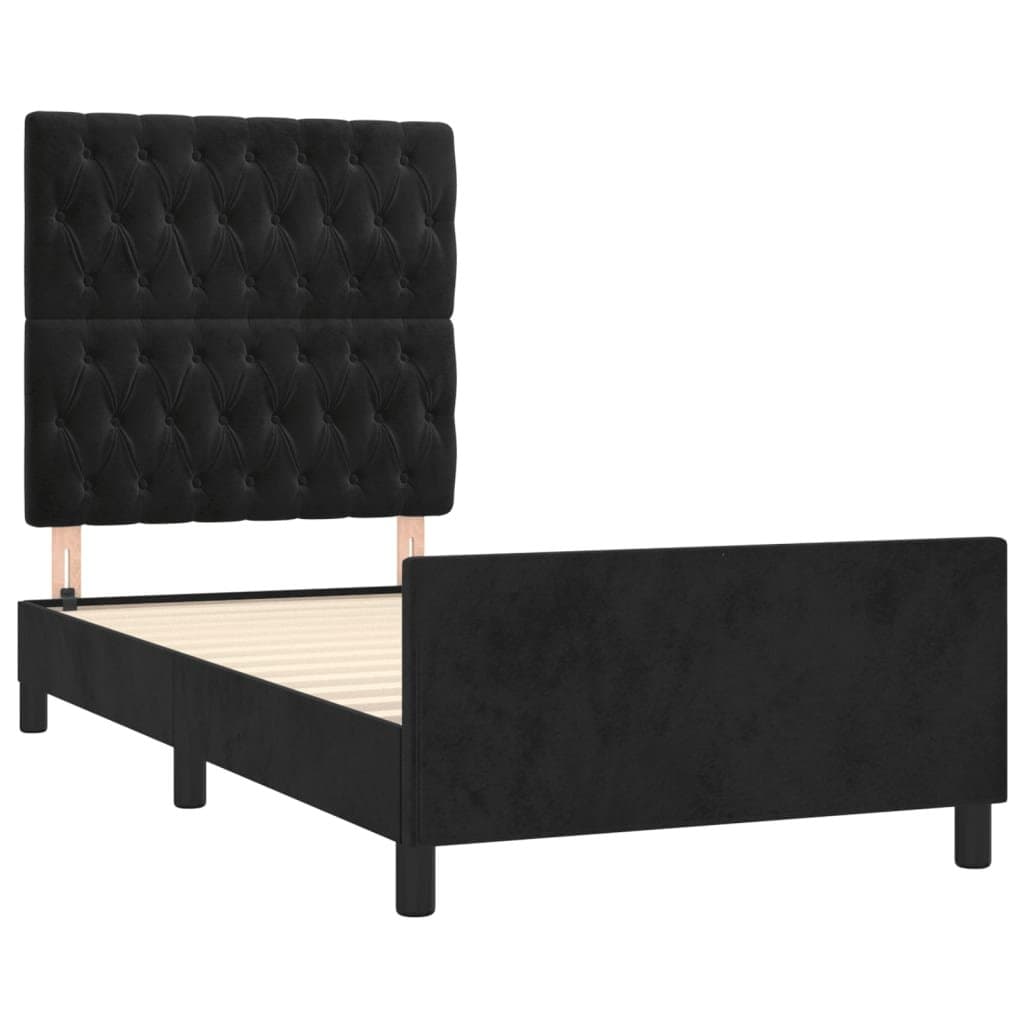 Adjustable King Single Bed Frame with Black Velvet Headboard