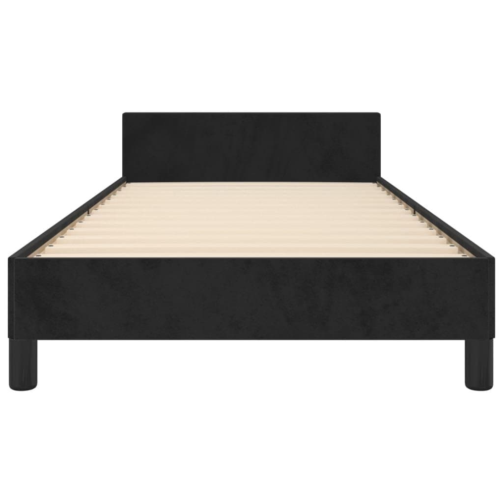 Adjustable King Single Bed Frame with Black Velvet Headboard