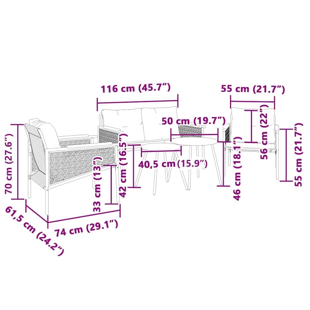 5 Piece Balcony Furniture Set with Cushions
