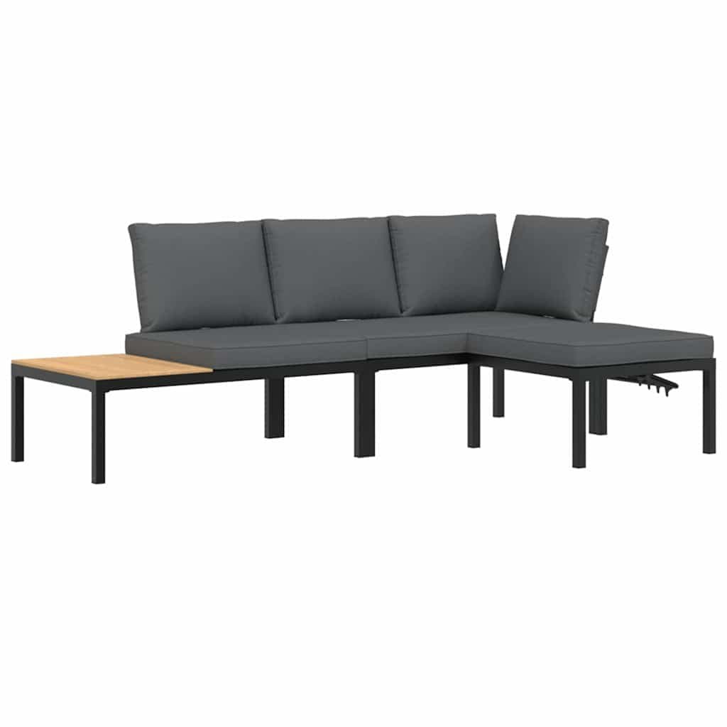 3 Piece Black Outdoor Garden Sofa Set with Cushions