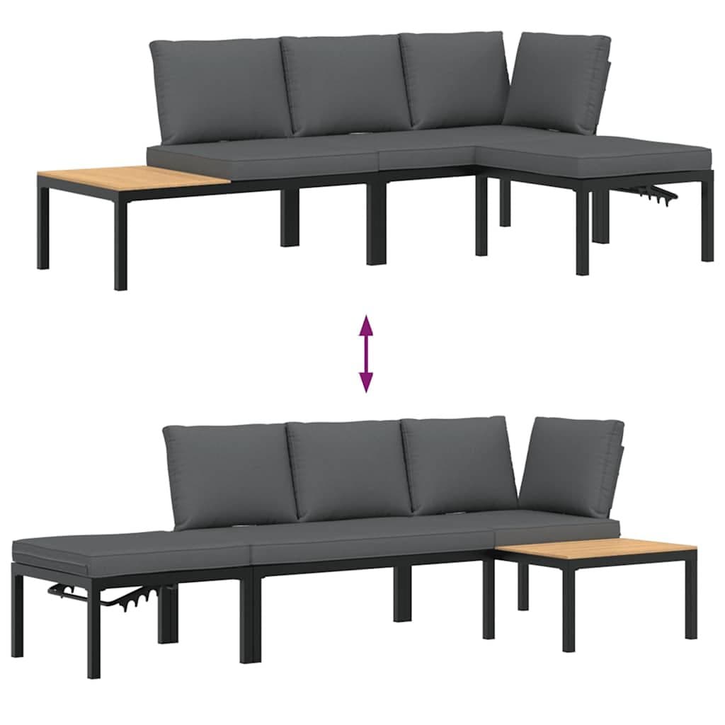 3 Piece Black Outdoor Garden Sofa Set with Cushions