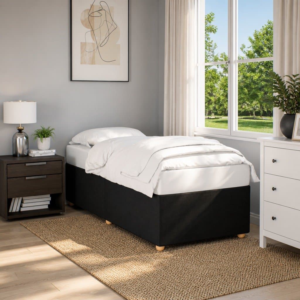 Black Fabric King Single Bed Frame with Slats