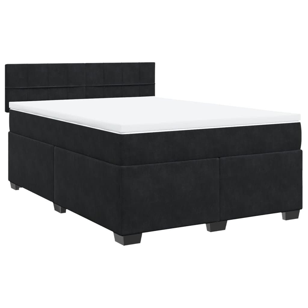 Queen Box Spring Bed with Grey Velvet Upholstered Frame