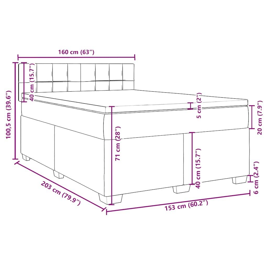 Queen Box Spring Bed with Grey Velvet Upholstered Frame