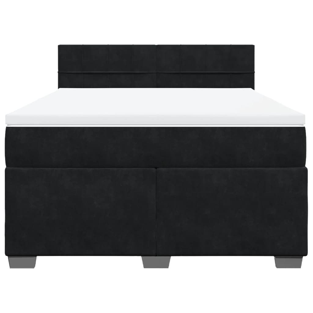 Queen Box Spring Bed with Grey Velvet Upholstered Frame