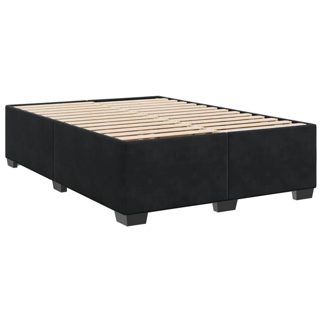 Queen Box Spring Bed with Grey Velvet Upholstered Frame
