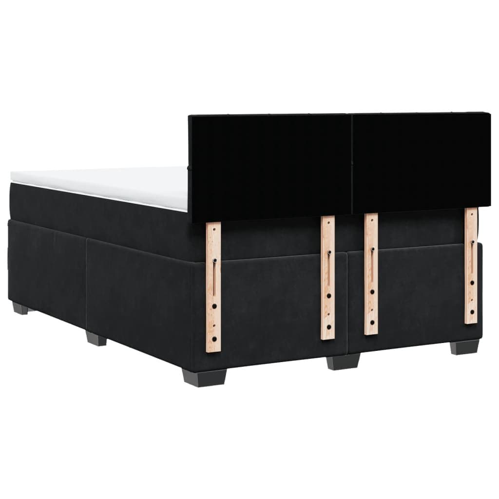 Queen Box Spring Bed with Grey Velvet Upholstered Frame