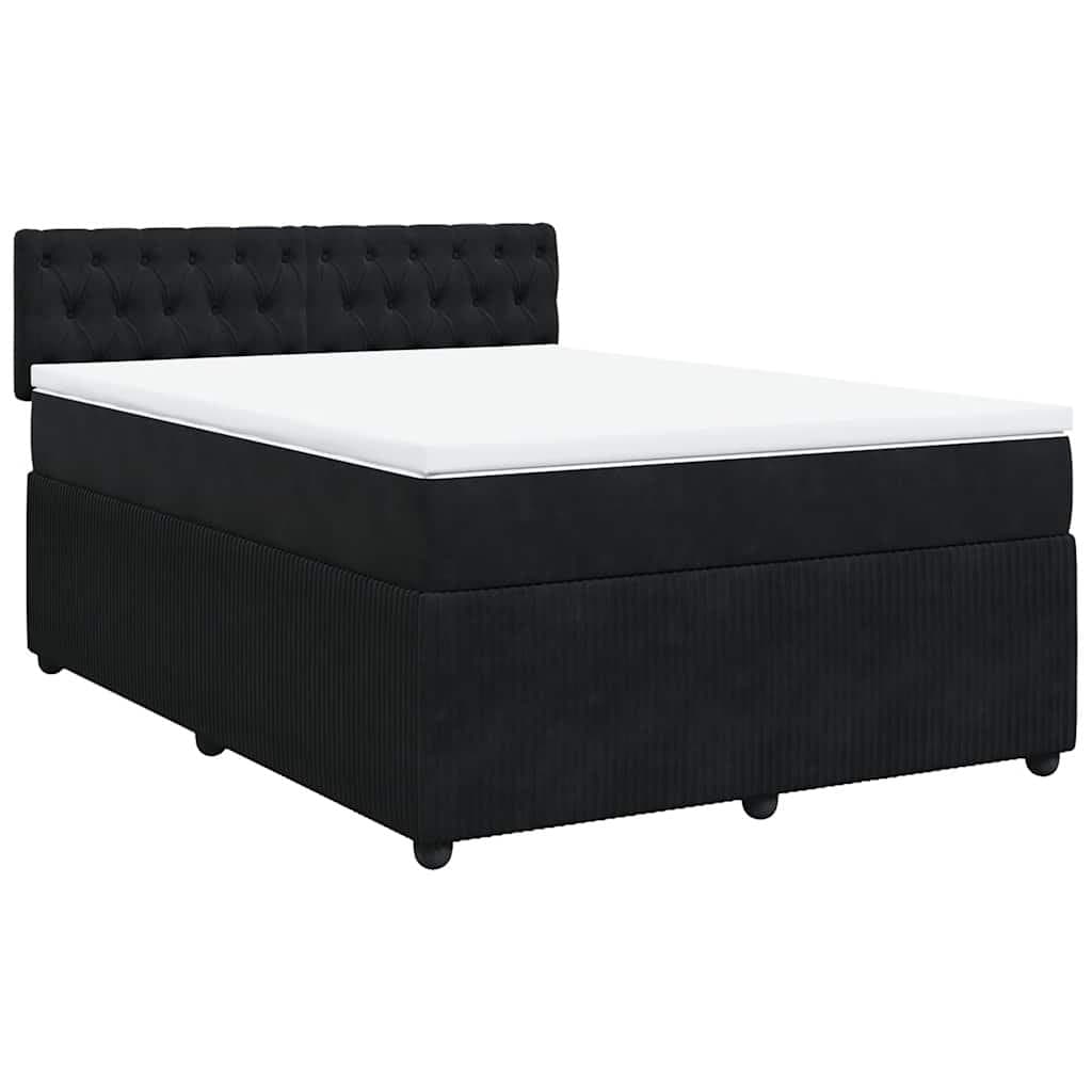 Double Black Velvet Bed with Pocket Spring Mattress