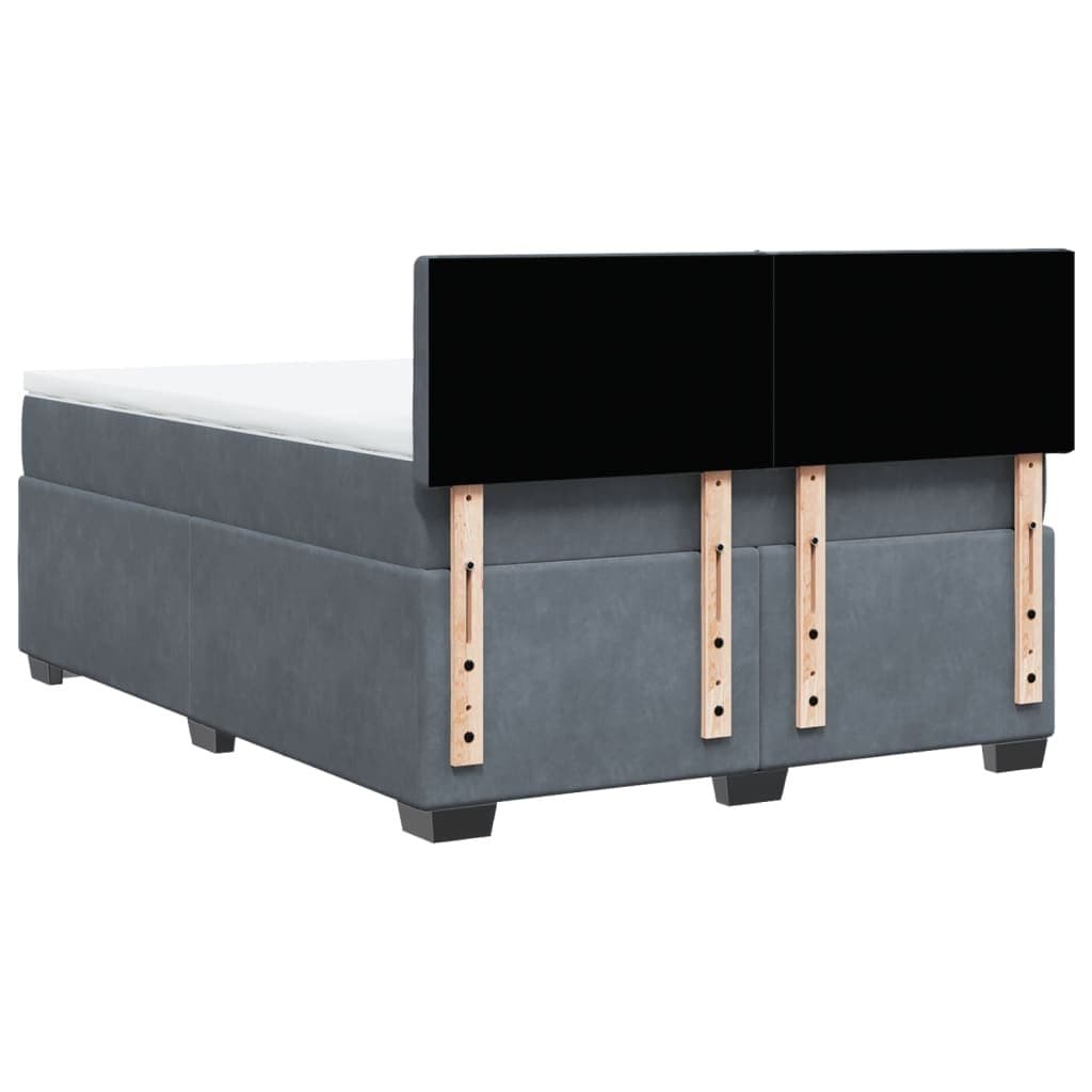 Queen Size Box Spring Bed with Velvet Mattress & LED